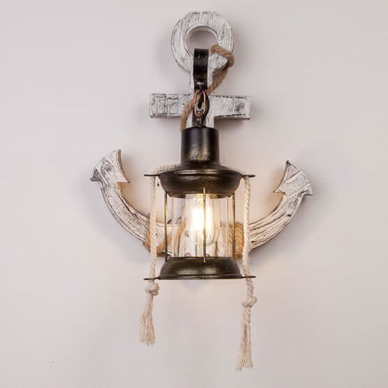 Nautica Vintage Anker Wandleuchte | Industrieller Stil | Solides Holz | Einflammige Lampe | Dekorative Beleuchtung für Zuhause