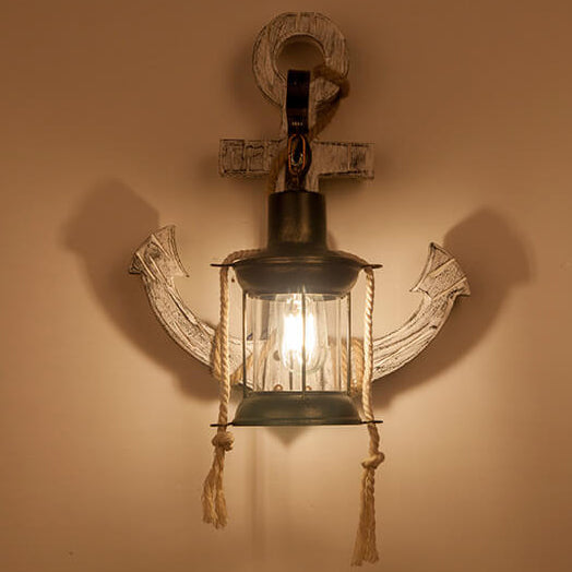 Nautica Vintage Anker Wandleuchte | Industrieller Stil | Solides Holz | Einflammige Lampe | Dekorative Beleuchtung für Zuhause