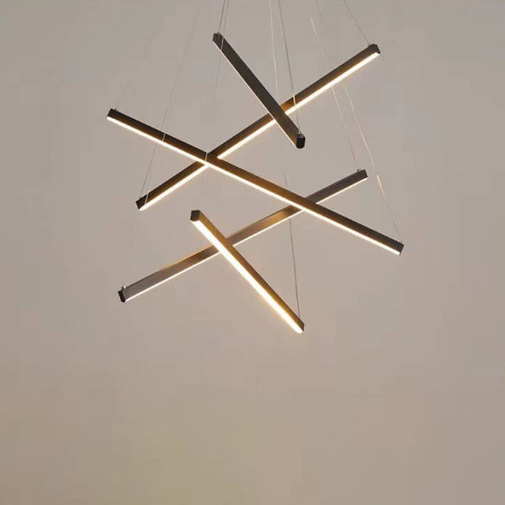 GeoLuma Nordic LED Kronleuchter | Geometrisches Linien-Design aus Eisen & Aluminium | 3-9 Flammen | Modern & Energieeffizient