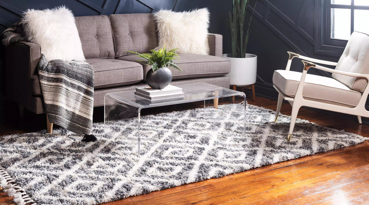 DiamondLuxe Shag - Teppich mit Diamantmuster | Shaggy Hochflorteppich | Weich & Modern | Perfekt für Wohnzimmer