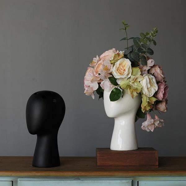 FloraMind Kopf-Blumenvasen Design | Modern & Stilvoll | Weiß & Schwarz | Perfekt für Inneneinrichtung