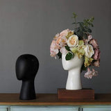 FloraMind Kopf-Blumenvasen Design | Modern & Stilvoll | Weiß & Schwarz | Perfekt für Inneneinrichtung