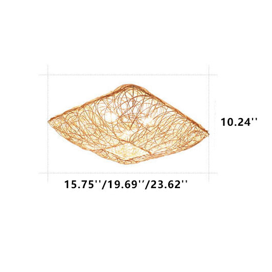 Nestoria Deckenleuchte | Modernes Rattan Nest-Design | Quadratische 3-Licht Flush-Mount Lampe | Elegante Beleuchtung für Wohnräume