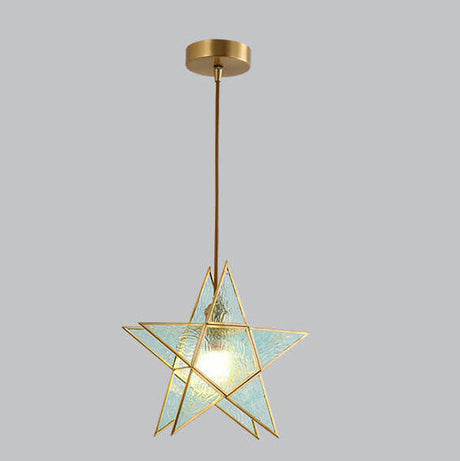 LumoStar Pendelleuchte | Glas mit Wasserstruktur | 1-flammige Sternförmige Hängeleuchte | Modern & Farbig