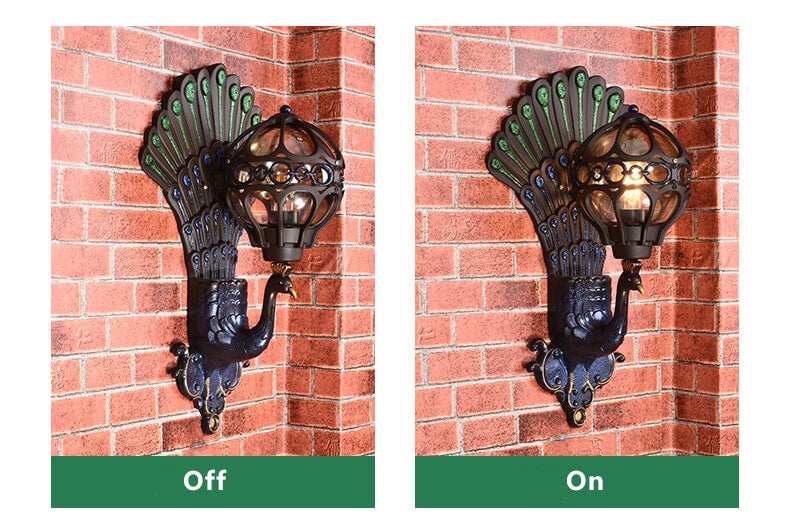 Solario Vintage Outdoor Wandlampe | Europäisches Pfauen-Design | Wetterfest | Hochwertige Außenbeleuchtung