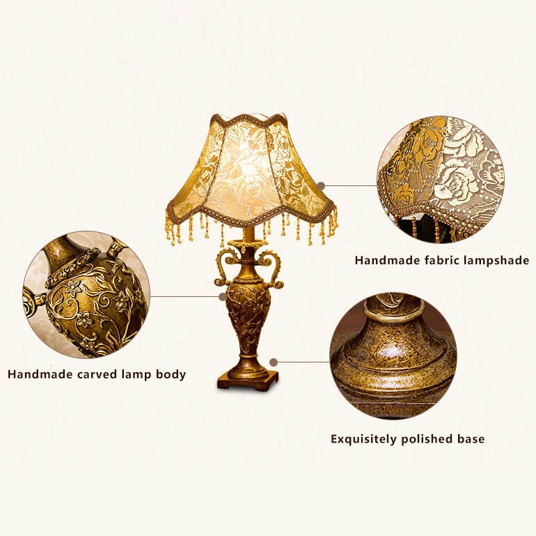 LumiVintage Europäische Tischlampe | Antikes Design | Stoffschirm | Stimmungsvolle Beleuchtung