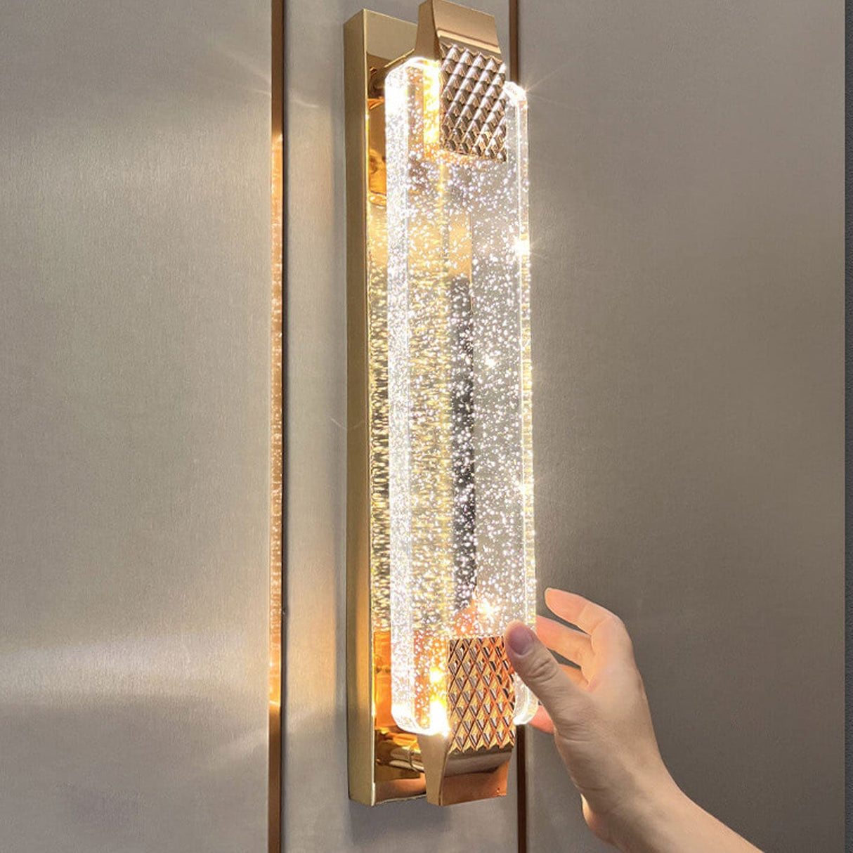 Lucera Luxuriöse LED Wandlampe | Rechteckig | Kristallblase Design | Elegantes Licht für Zuhause | Deko | Moderne Wandleuchte
