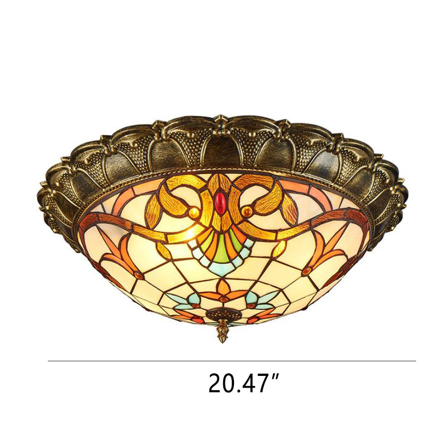 Tiffanara Runde LED Deckenleuchte | Buntglasdesign | Vintage-Stil | Warmes & Weißes Licht