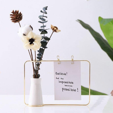 FrameVase - Metall Bilderrahmen mit Keramikvase und Clips | Dekorative Fotoanzeige | Moderne Wohndeko