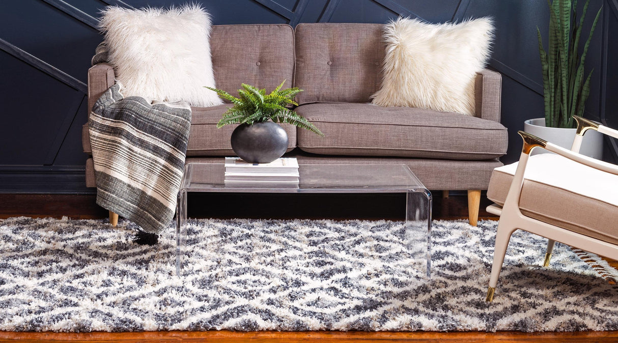 DiamondLuxe Shag - Teppich mit Diamantmuster | Shaggy Hochflorteppich | Weich & Modern | Perfekt für Wohnzimmer