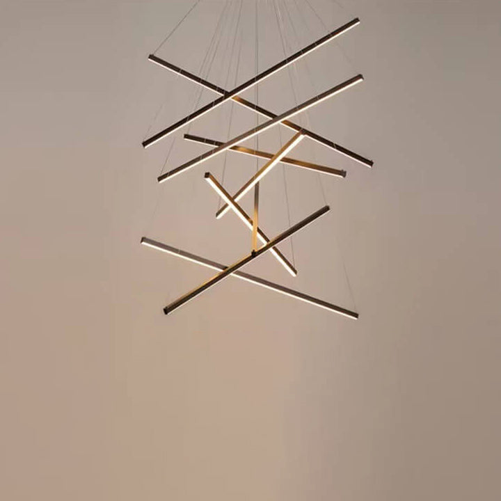 GeoLuma Nordic LED Kronleuchter | Geometrisches Linien-Design aus Eisen & Aluminium | 3-9 Flammen | Modern & Energieeffizient