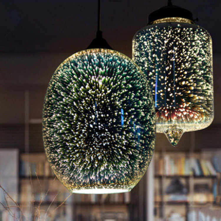 CelestaFlare Kreative 3D-Feuerwerk-Pendelleuchte | Glasdesign | Modernes Stimmungslicht | Dekorative Hängelampe für Zuhause