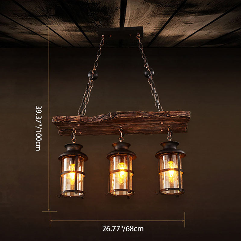 Farmora Kronleuchter | Traditionelles Bauernhaus-Design | Holz & Eisen | 3-flammige Beleuchtung für Esszimmer