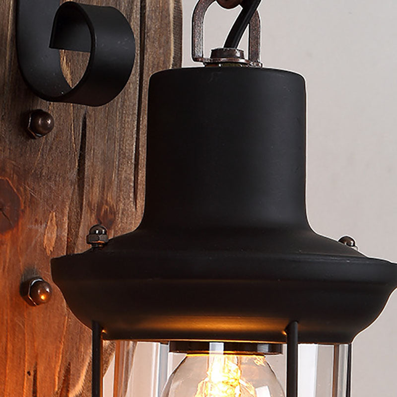 RustiLight Vintage Holz Wandlampe | Eisen-Schirm | Bauernhaus-Stil | Perfekt für Esszimmer