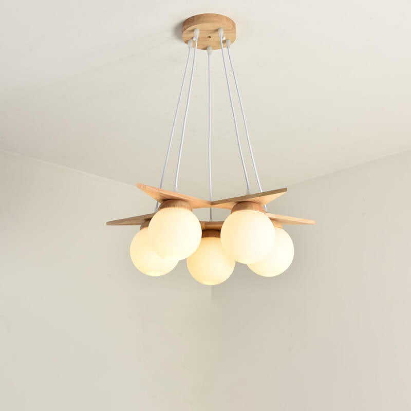 OrionGlare Frosted Holzleuchter | Massivholz & Glas Design | 3- oder 5-flammig | Skandinavischer Stil