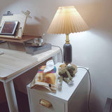 LumoRetro Vintage Design LED Tischlampe | Retro Faltenschirm | Kolonnenbasis | Stimmungslicht | Dekolampe für Zuhause