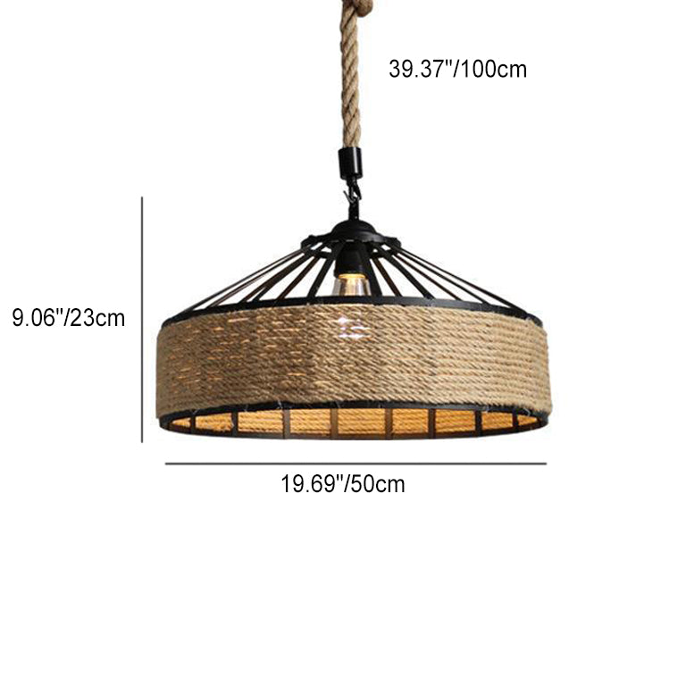 LumeLash Vintage Hängeleuchte | Rustikales Eisen & Hanfseil Design | 1-Flammige Pendelleuchte für Wohnzimmer
