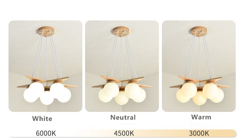 OrionGlare Frosted Holzleuchter | Massivholz & Glas Design | 3- oder 5-flammig | Skandinavischer Stil
