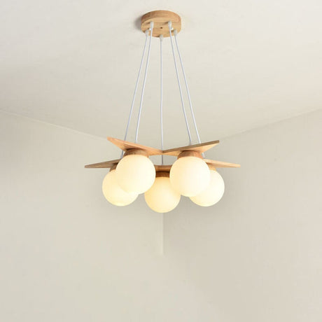 OrionGlare Frosted Holzleuchter | Massivholz & Glas Design | 3- oder 5-flammig | Skandinavischer Stil