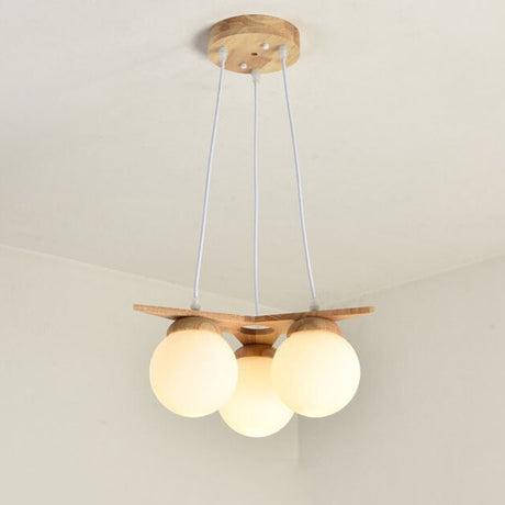 OrionGlare Frosted Holzleuchter | Massivholz & Glas Design | 3- oder 5-flammig | Skandinavischer Stil
