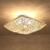Nestoria Deckenleuchte | Modernes Rattan Nest-Design | Quadratische 3-Licht Flush-Mount Lampe | Elegante Beleuchtung für Wohnräume