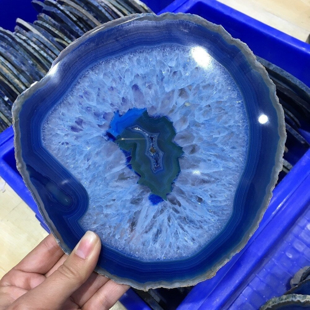 CrystalBlue Achat-Kristallscheibe | Edler Edelstein | Spirituelle Dekoration | Natürliche Eleganz