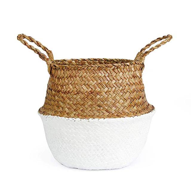 RattaStyle Handgefertigter Rattan-Pflanzkorb oder Aufbewahrungskorb mit Griffen | Modern & Vielseitig | Deko für Zuhause