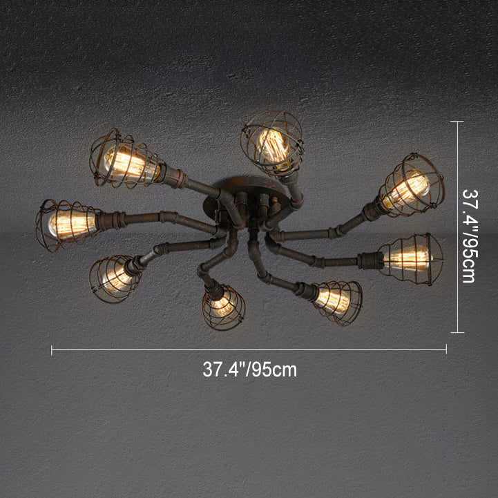 RustiBeam Industrielle Vintage Deckenleuchte | 4/6/8 Lichter | Wasserrohr-Design aus Eisen