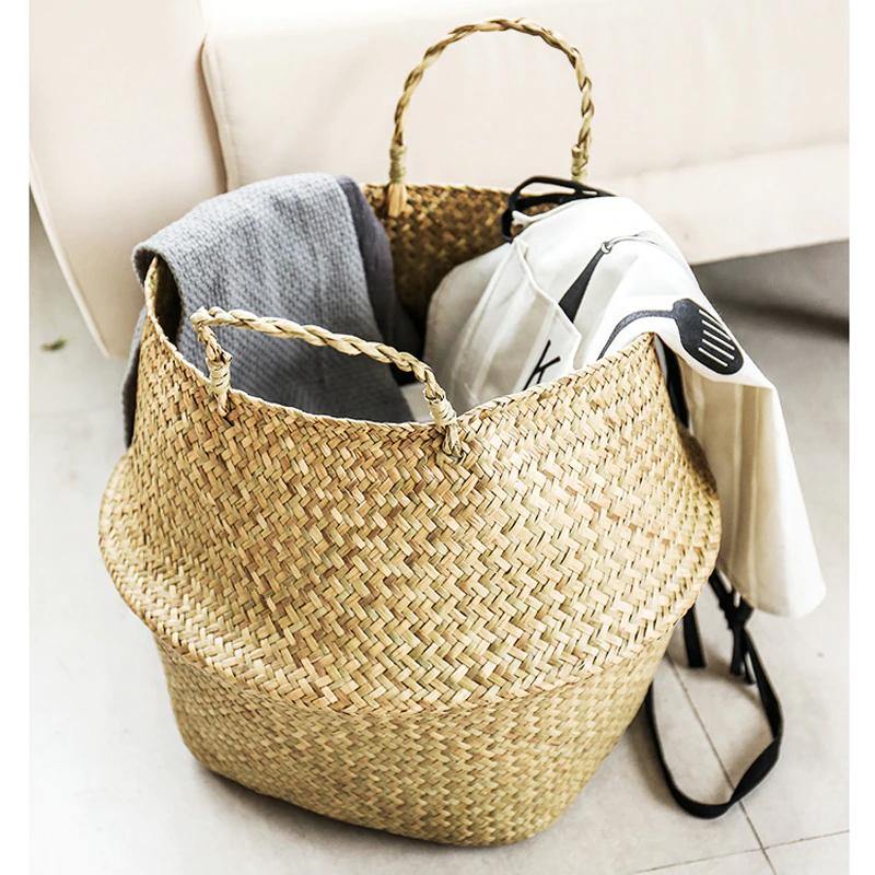 RattaStyle Handgefertigter Rattan-Pflanzkorb oder Aufbewahrungskorb mit Griffen | Modern & Vielseitig | Deko für Zuhause
