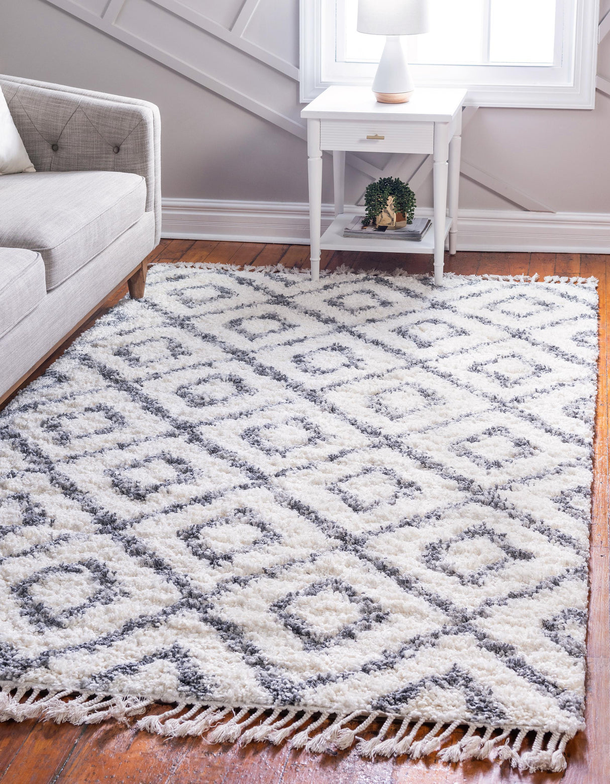 DiamondLuxe Shag - Teppich mit Diamantmuster | Shaggy Hochflorteppich | Weich & Modern | Perfekt für Wohnzimmer