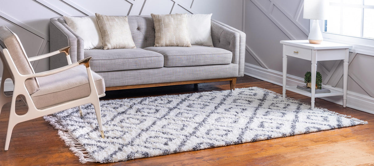 DiamondLuxe Shag - Teppich mit Diamantmuster | Shaggy Hochflorteppich | Weich & Modern | Perfekt für Wohnzimmer
