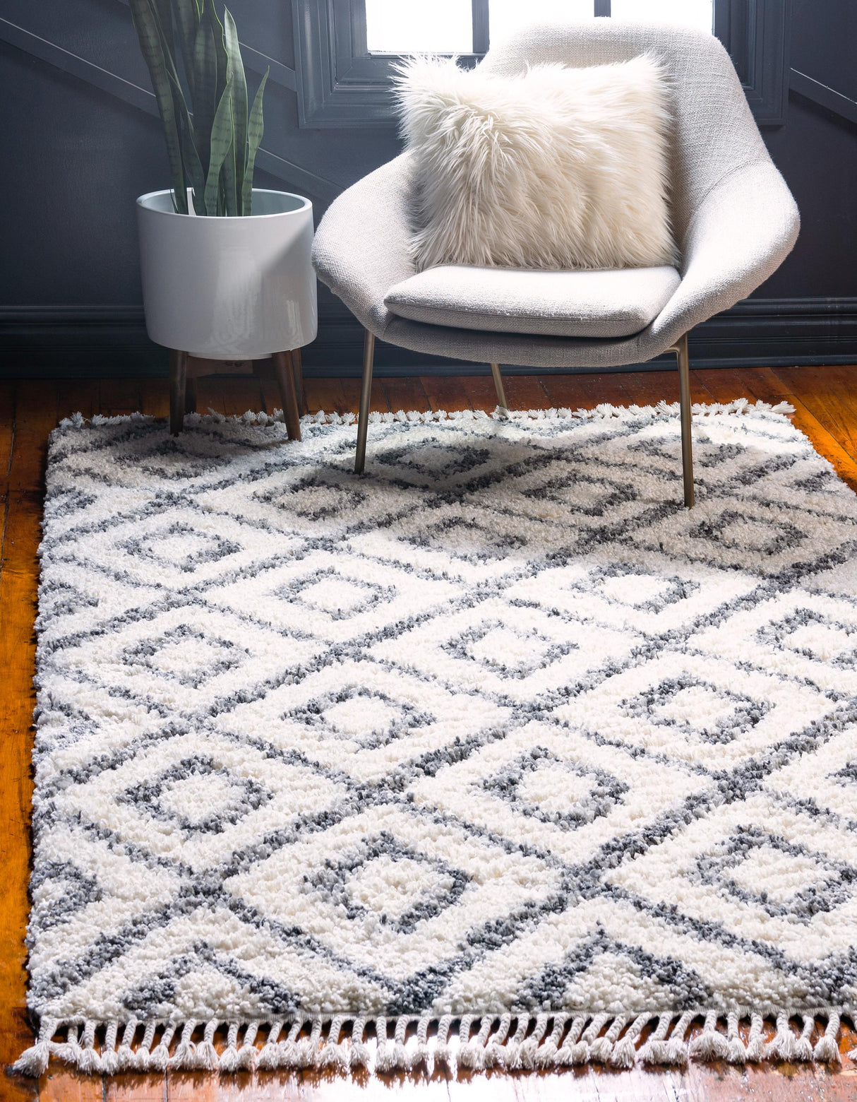 DiamondLuxe Shag - Teppich mit Diamantmuster | Shaggy Hochflorteppich | Weich & Modern | Perfekt für Wohnzimmer