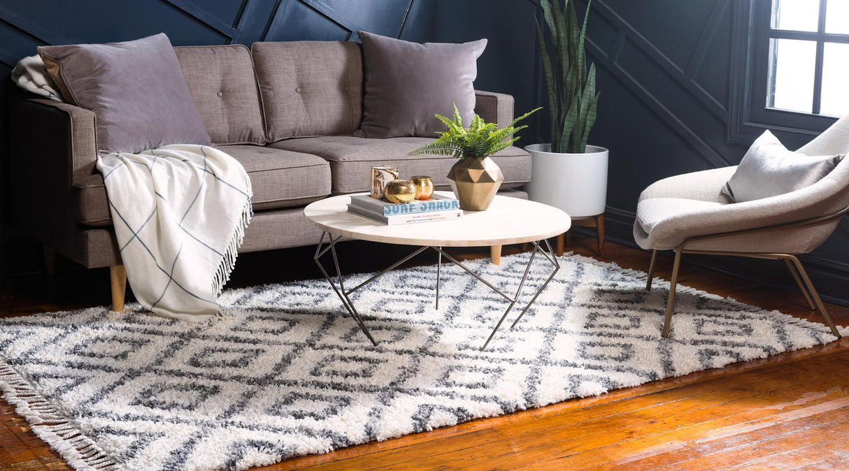 DiamondLuxe Shag - Teppich mit Diamantmuster | Shaggy Hochflorteppich | Weich & Modern | Perfekt für Wohnzimmer