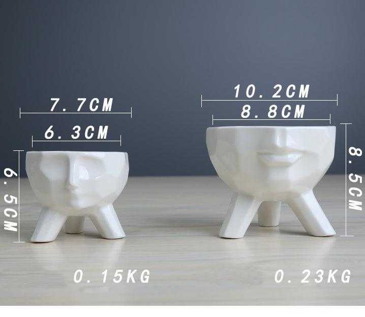 FaciaBloom - 2er-Set Weiße Keramikgesicht-Sukkulententöpfe | Modernes Design | Deko für Zuhause & Büro