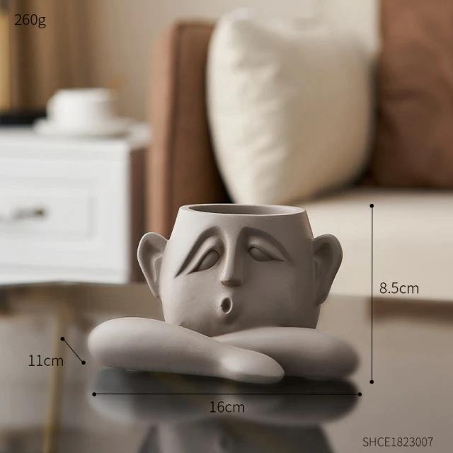 EmotionFaces Keramik Pflanztopf-Skulpturen Trio | Künstlerisches Design | Dekorative Pflanzgefäße