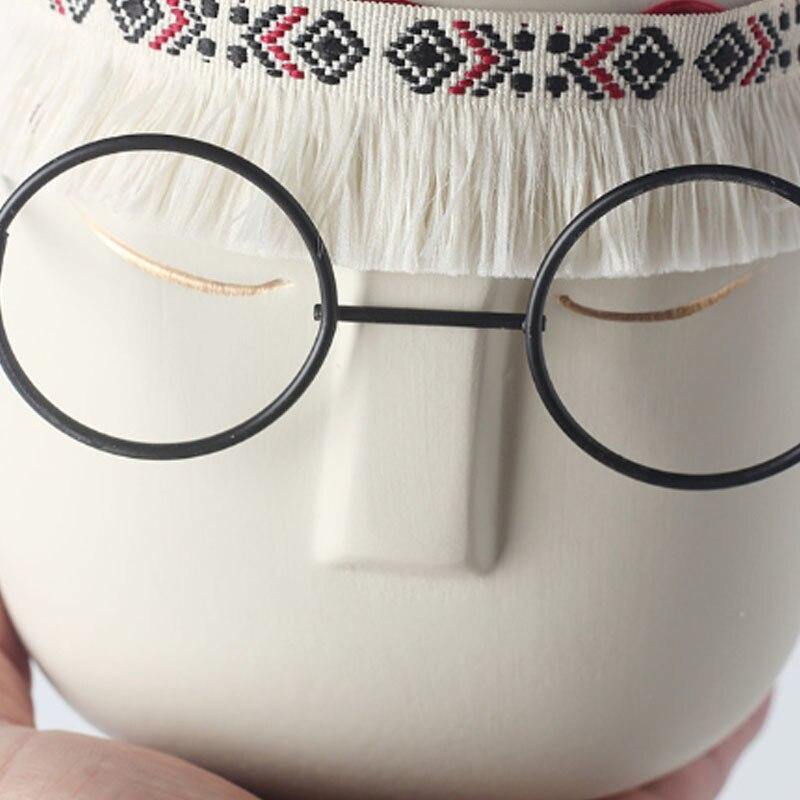 FaceArt Keramik Blumentopf mit Brille & Stirnband | Modernes Design | Dekorative Pflanzenvase