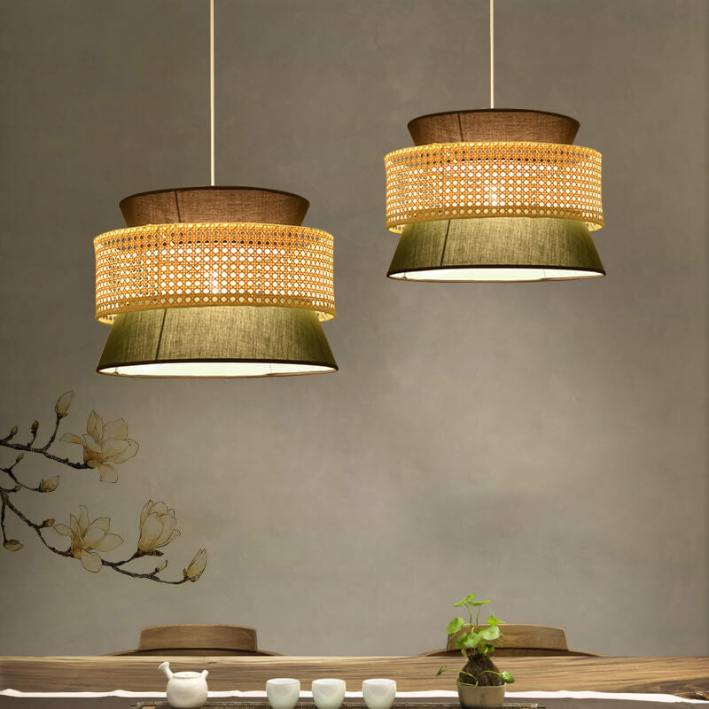 RyukuGlow Rattan Hängeleuchte | Japanisches Trommeldesign | Natürliche Eleganz | Ideal für Esszimmer & Wohnzimmer