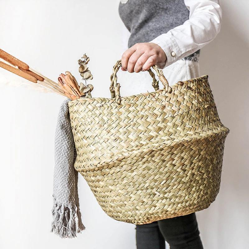 RattaStyle Handgefertigter Rattan-Pflanzkorb oder Aufbewahrungskorb mit Griffen | Modern & Vielseitig | Deko für Zuhause