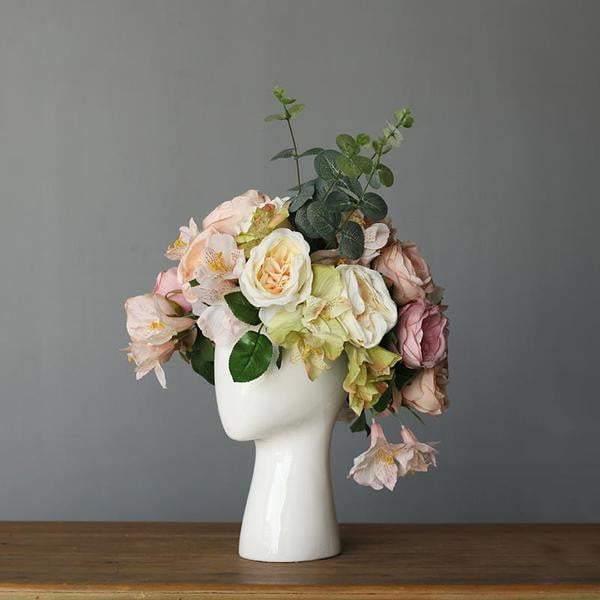 FloraMind Kopf-Blumenvasen Design | Modern & Stilvoll | Weiß & Schwarz | Perfekt für Inneneinrichtung