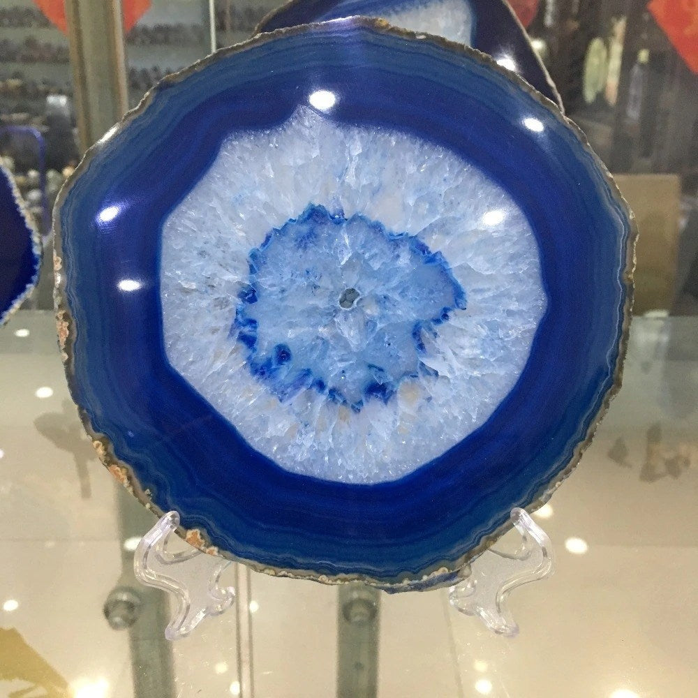 CrystalBlue Achat-Kristallscheibe | Edler Edelstein | Spirituelle Dekoration | Natürliche Eleganz