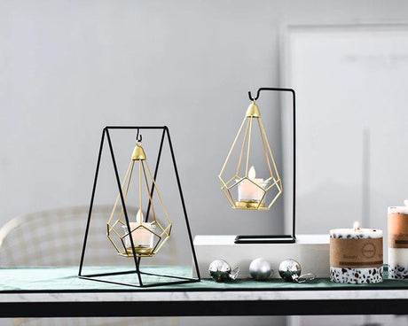 GeoLume Geometrischer Hängender Kerzenhalter oder Vase aus Eisen | Modernes Design | Vielseitige Deko
