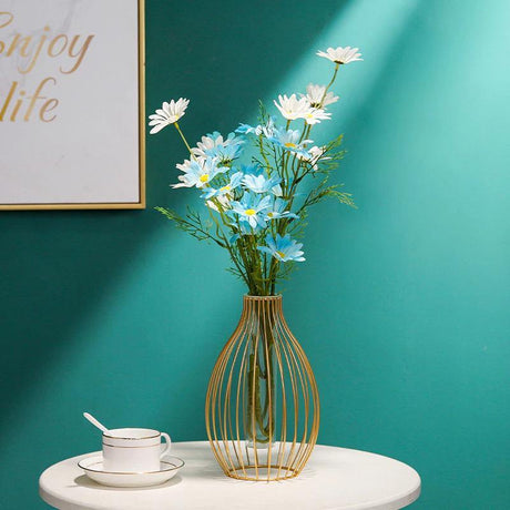 FloraFrame Geometrische Eisen-Vase mit Glasröhre | Minimalistisches Design | Moderne Deko für Zuhause und Büro