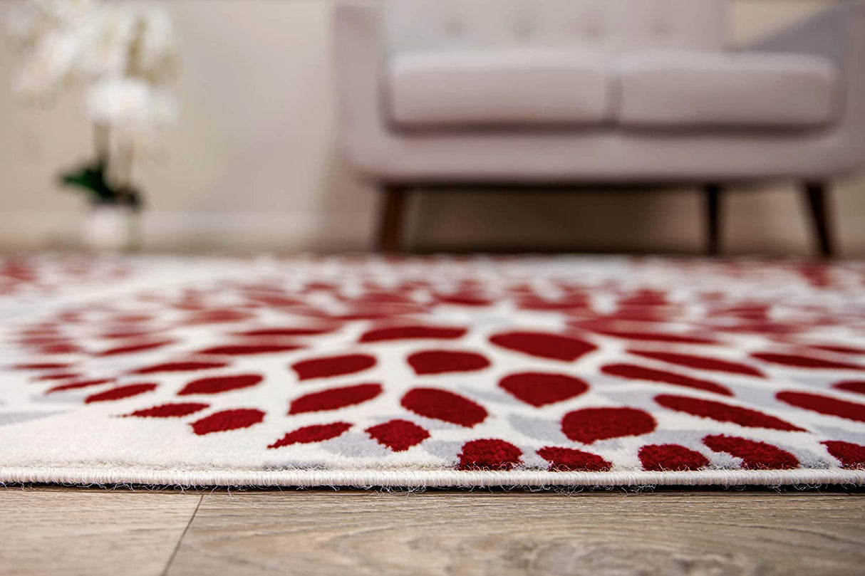 BloomNove Elegance Teppich | Grau & Rot | Blumendesign | Pflegeleicht & Modern