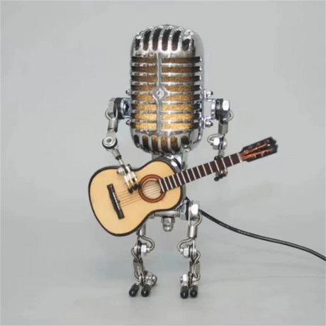 RockBot Roboter Tischlampe mit Gitarre | Vintage Deko-Licht | Stimmungslampe für Musikliebhaber