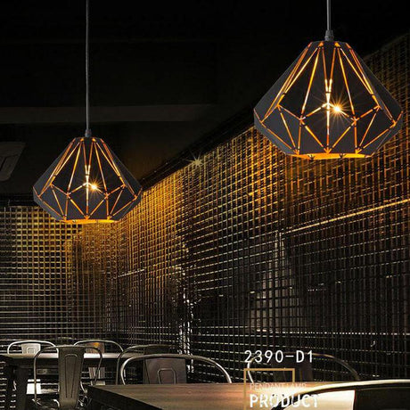 Diamora Vintage Pendelleuchte | Geometrisches Diamant-Design | Wrought Iron | Industrial Stil