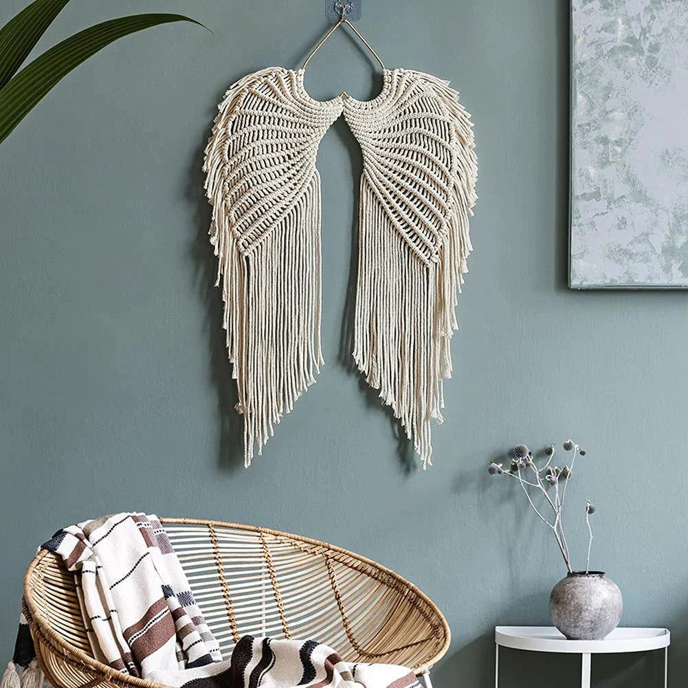 SkyAura Wandteppich mit Engelsflügel-Design | Spirituelle Wanddekoration | Einzigartiger Boho-Stil