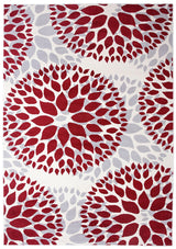 BloomNove Elegance Teppich | Grau & Rot | Blumendesign | Pflegeleicht & Modern