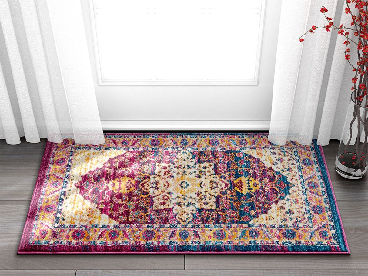 Lavendria Vintage Teppich | Medaillon-Design in Lavendel | Weich & Pflegeleicht | Wohnzimmer & Flur