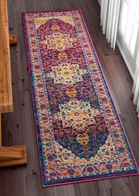 Lavendria Vintage Teppich | Medaillon-Design in Lavendel | Weich & Pflegeleicht | Wohnzimmer & Flur