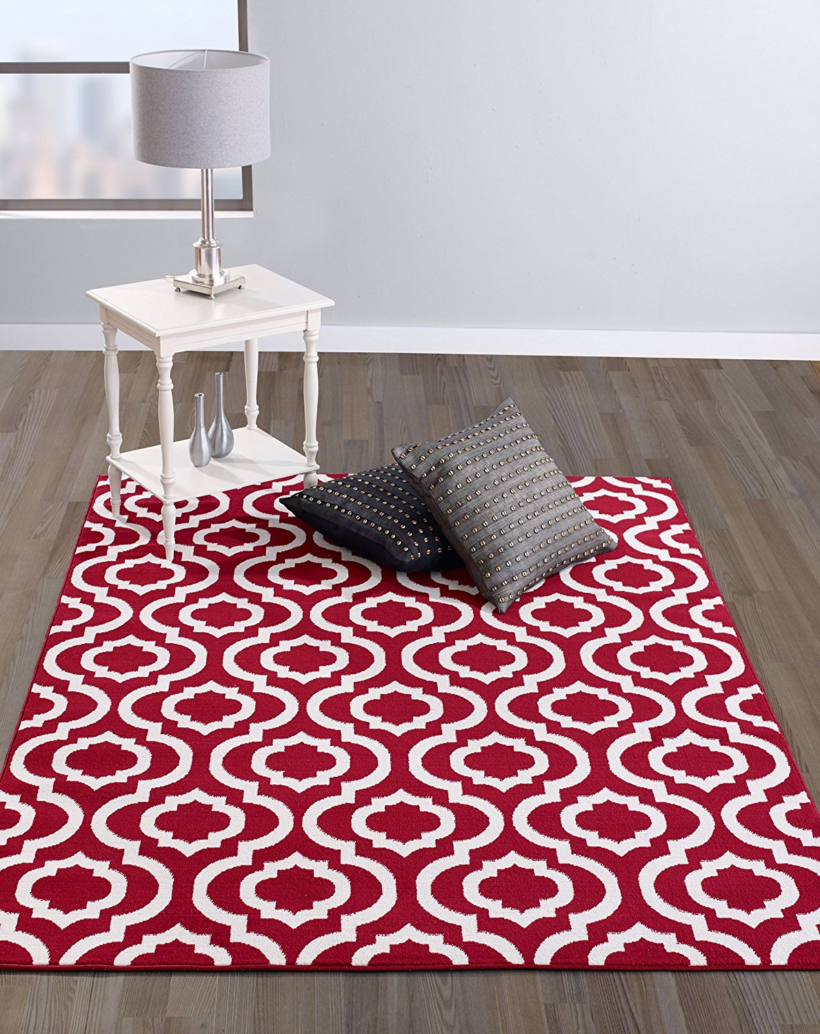 RubyTrellis Teppich | Spalier-Design in Rot & Elfenbein | Pflegeleicht & Modern | Perfekt für Wohnzimmer & Flur